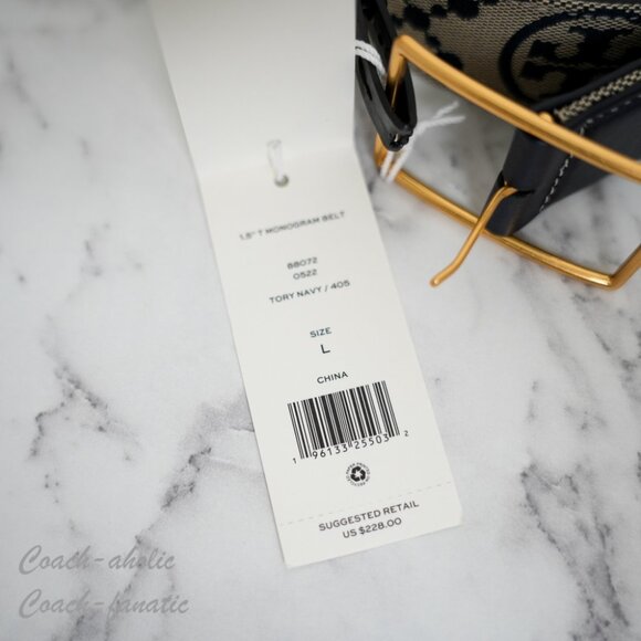 NWT Tory Burch 88072 1.5" T Monogram Logo Jacquard Leather Belt Size M/L - Picture 2 of 6